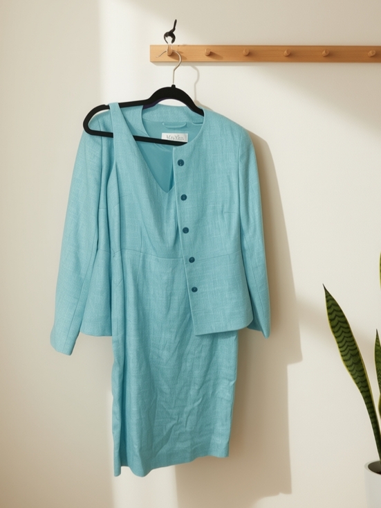 MaxMara Dresses & Skirts - MaxMara Teal Silk/Linen Midi Dress with Matching Jacket, Size 8 MUST SEE!!